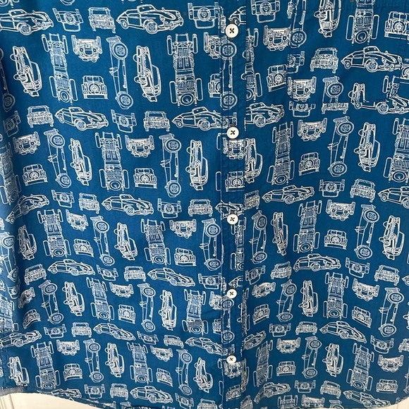 Flag & Anthem button down shirt vintage classic car blue white  short sleeve XL - Picture 6 of 12